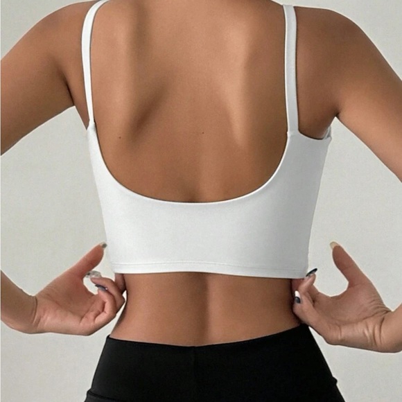 Low Cut Back Cami Cropped Top Padded Bralette Bra Black - Picture 8 of 16